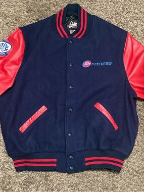 24 Hour Fitness Navy and Red Varsity Jacket
